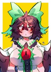 Rule 34 | 1girl, absurdres, breasts, emerald kitty, highres, large breasts, open mouth, red eyes, reiuji utsuho, ribbon, solo, touhou, wings