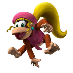 Rule 34 | 1girl, ape, blonde hair, dixie kong, donkey kong (1981 game), donkey kong (series), green eyes, long hair, lowres, nintendo, ponytail, simple background, solo, very long hair, white background