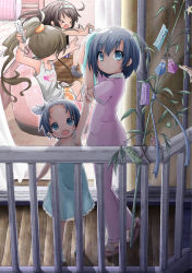 Rule 34 | 4girls, akino coto, bad id, bad pixiv id, child, controller, game controller, highres, long hair, multiple girls, original, playing games, pointing, see-through silhouette, short hair, sleepover, tanabata, wii remote