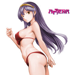 Rule 34 | 1girl, ass, athena (series), bikini, breasts, brown eyes, from side, highres, large breasts, legs, long hair, looking at viewer, princess athena, purple hair, red bikini, sideboob, snk, solo, swimsuit, thighs