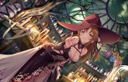 Rule 34 | 1girl, book, breasts, brown eyes, brown hair, bug, butterfly, candle, cleavage, game cg, glass, hat, idolmaster, idolmaster cinderella girls, idolmaster cinderella girls starlight stage, insect, jar, medium breasts, moon, nail polish, official art, solo, teeth, totoki airi, witch hat