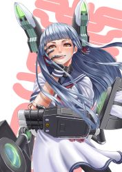 Rule 34 | 10s, 1girl, abazu-red, aqua hair, black gloves, black pantyhose, blunt bangs, brown eyes, dress, eyelashes, fingerless gloves, gloves, hand on own cheek, hand on own face, headgear, highres, kantai collection, looking at viewer, machinery, murakumo (kancolle), neckerchief, pantyhose, sailor collar, sailor dress, sidelocks, solo, tongue, tongue out, white dress