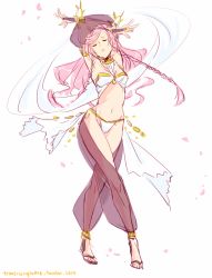Rule 34 | 1girl, braid, dancing, closed eyes, fire emblem, fire emblem awakening, jewelry, long hair, lots of jewelry, nintendo, olivia (fire emblem), pink hair, sandals, see-through, solo, traversinglethe, white background