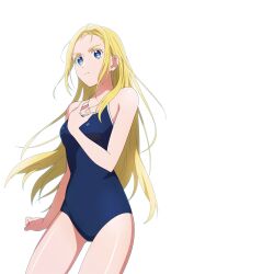 Rule 34 | 1girl, blonde hair, blue eyes, blue one-piece swimsuit, highres, jewelry, kofune ushio, long hair, necklace, official art, one-piece swimsuit, shell, shell necklace, summertime render, swimsuit, transparent background