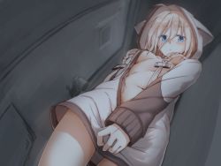Rule 34 | 1girl, ahoge, blue eyes, blush, braid, breasts, breasts apart, closed mouth, clothes tug, commentary request, covering privates, covering crotch, cowboy shot, doorknob, foreshortening, from below, hair between eyes, hair ornament, hair over breasts, highres, hood, hood up, hoodie, ia (vocaloid), indoors, kawama shuusuke, legs apart, long hair, long sleeves, looking at viewer, medium breasts, naked hoodie, navel, open clothes, open hoodie, pink hair, solo, standing, twin braids, vocaloid