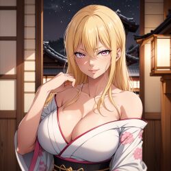 Rule 34 | ai-generated, animegirl, breasts, cleavage, fairy tail, japanese clothes, kimono,, large breasts, selene (fairy tail)