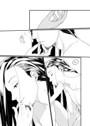 Rule 34 | 1boy, comic, completely nude, facial hair, goatee, greyscale, highres, kiss, kissing hand, long hair, manly, monochrome, nara shikamaru, naruto, naruto (series), nude, simple background, solo focus, translated, white background, yamisuke (silent-black)