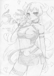 Rule 34 | 10s, blush, breasts, cleavage, demon girl, horns, monochrome, panty &amp; stocking with garterbelt, scanty (psg), sketch, tail