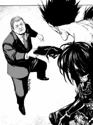 Rule 34 | andres manuel lopez obrador, death note, highres, mexico, monochrome, parody, politician, rcthulhu, ryuk, tagme, third-party edit