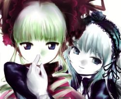 00s 2girls blonde_hair colored_skin kashmir lowres multiple_girls pale_skin rozen_maiden shinku silver_hair suigintou white_skin