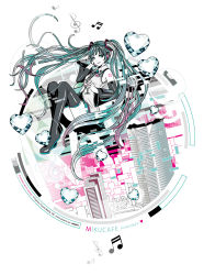 Rule 34 | 1girl, aqua eyes, aqua hair, bad id, bad pixiv id, boots, character name, cup, detached sleeves, drinking glass, eri kamijo, hatsune miku, headset, long hair, musical note, nail polish, necktie, skirt, solo, thigh boots, thighhighs, twintails, very long hair, vocaloid, wine glass