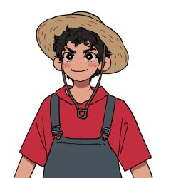 Rule 34 | 1boy, 6753, arms at sides, blush stickers, hat, looking at viewer, male focus, mole, monkey d. luffy, one piece, one piece (live action), scar, scar on face, short hair, smile, straight-on, straw hat, thick eyebrows, upper body