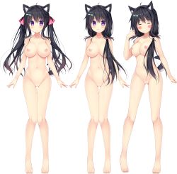 Rule 34 | 1girl, absurdres, animal ears, azuki (wanko no yomeiri), barefoot, black hair, blush, blush stickers, breasts, censored, collarbone, dog ears, dog tail, full body, gluteal fold, grin, hair ornament, hair over shoulder, hairclip, hand to head, highres, large breasts, long hair, looking at viewer, multiple views, navel, nipples, non-web source, nude, official art, ponytail, purple eyes, pussy, smile, standing, tail, thigh gap, transparent background, twintails, wanko no yomeiri ~youkoso! inu no shippo e~, watagashi yui