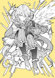 Rule 34 | 1boy, anklet, barefoot, braid, granblue fantasy, hair between eyes, holding, holding weapon, hood, jacket, jewelry, long hair, looking at viewer, male focus, mushi024, noa (granblue fantasy), single braid, smile, solo, staff, weapon