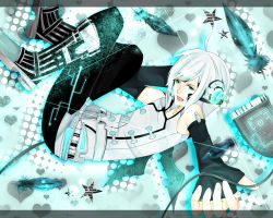 Rule 34 | 1boy, detached sleeves, feathers, halftone, halftone background, headphones, male focus, solo, usb, utatane piko, vocaloid, white hair