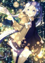 Rule 34 | 1girl, aqua neckwear, black skirt, black thighhighs, blue eyes, blue hair, blurry, blurry background, bokeh, bow, bowtie, commentary, depth of field, dutch angle, glowing, hair ornament, hatsune miku, headphones, highres, holding, holding lantern, holding star, hood, hooded jacket, jacket, lantern, light blue hair, long hair, miniskirt, necktie, night, open mouth, skirt, smile, snowflake hair ornament, snowflakes, solo, standing, star (symbol), symbol-only commentary, thighhighs, twintails, user crvv2428, very long hair, vocaloid, zettai ryouiki
