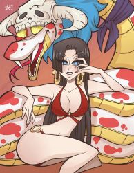 Rule 34 | 1girl, absurdres, atomic marshmallow, bikini, black hair, blue eyes, boa hancock, breasts, cleavage, earrings, highres, jewelry, large breasts, long hair, looking at viewer, one piece, swimsuit