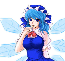 Rule 34 | 1girl, aged up, blouse, cirno, collared shirt, female focus, grownup, shirt, solo, touhou, white background, white shirt