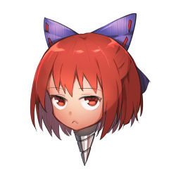 Rule 34 | 00s, 1girl, bobomaster, bow, disembodied head, drill, hair bow, lowres, red eyes, red hair, sekibanki, short hair, simple background, solo, tengen toppa gurren lagann, touhou, white background