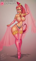 Rule 34 | absurdres, anklet, breasts, captainjerkpants, curvy, dancer, dark skin, gerudo, harem outfit, highres, jewelry, large breasts, lips, long hair, nabooru, navel, nintendo, nipples, ponytail, pussy, red hair, see-through, the legend of zelda, the legend of zelda: ocarina of time, uncensored, waifu2x, wide hips, yellow eyes