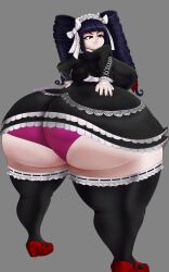Rule 34 | 1girl, absurdres, ass, breasts, celestia ludenberg, curvy, danganronpa: trigger happy havoc, danganronpa (series), drill hair, female focus, full body, gluteal fold, gothic lolita, highres, huge ass, huge breasts, lolita fashion, long hair, nail polish, panties, red eyes, solo, theomegagod, thick thighs, thighhighs, thighs, twin drills, underwear, wide hips