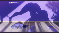 Rule 34 | 1girl, absurdres, ahoge, ass, black swan (honkai: star rail), commission, doomykiwi, feet, full body, highres, honkai: star rail, honkai (series), jack-o&#039; challenge, long hair, nude, plant, potted plant, purple hair, purple veil, shadow, signature, silhouette, solo, tiptoes, top-down bottom-up, unworn headwear, very long hair