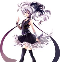 Rule 34 | 1girl, arm warmers, bare shoulders, black nails, black thighhighs, boots, choker, closed mouth, flower (vocaloid), flower (vocaloid3), long hair, looking at viewer, multicolored hair, nail polish, official art, purple eyes, purple hair, skirt, sleeveless, smile, thighhighs, transparent background, two-tone hair, vest, vocaloid, yamako (state of children)