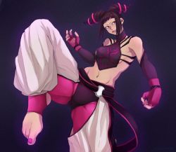 Rule 34 | 1girl, barefoot, breasts, capcom, gloves, han juri, nail polish, solo, street fighter, toeless legwear, toes, twintails