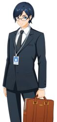 Rule 34 | digimon, digimon new century, formal, fujisaki kai, glasses, looking at viewer, necktie, official art, suit, transparent background