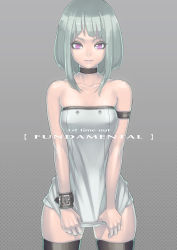 Rule 34 | 1girl, aqua hair, armband, aro (charged time out), bad id, bad pixiv id, bare shoulders, breasts, choker, cleavage, dress, dress tug, original, pink eyes, solo, strapless, strapless dress, thighhighs, wristband, zettai ryouiki