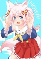Rule 34 | 1girl, :d, ahoge, akahi242, animal ear fluff, animal ears, bell, blue eyes, detached sleeves, fox ears, fox tail, frilled skirt, frills, hair bell, hair ornament, highres, howan (show by rock!!), long hair, looking at viewer, neckerchief, open mouth, pink hair, red skirt, sailor collar, show by rock!!, skirt, smile, solo, tail, yellow neckerchief