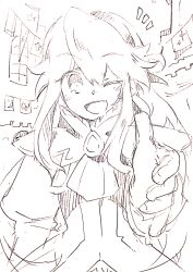 Rule 34 | 1girl, clarissa arwin, coat, commentary request, gloves, greyscale, hairband, highres, jacket, long hair, looking at viewer, monochrome, one eye closed, open mouth, smile, solo, standing, wild arms, wild arms xf