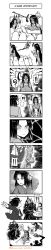 Rule 34 | 4koma, absurdres, bikini, black eyes, black hair, breasts, cleavage, comic, dark-skinned female, dark-skinned male, dark skin, dressing, egyptian clothes, fate/grand order, fate (series), greyscale, hair ornament, hassan of the cursed arm (fate), highres, holding, holding knife, holding sword, holding weapon, japanese clothes, kara no kyoukai, kimono, king hassan (fate), knife, large breasts, long hair, long image, mask, monochrome, nitocris (fate), pointy ears, ryougi shiki, scheherazade (fate), short hair, swimsuit, sword, tall image, weapon, yuriwhale