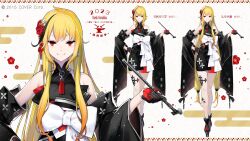 Rule 34 | 1girl, :d, bare shoulders, black footwear, black kimono, blonde hair, bow, character name, character sheet, closed eyes, company name, copyright notice, detached sleeves, earrings, floral print, flower, flute, full body, gloves, hair flower, hair ornament, half gloves, high collar, highres, holding, holding instrument, holding smoking pipe, hololive, hololive indonesia, instrument, japanese clothes, jewelry, kaela kovalskia, kimono, kiseru, long hair, looking at viewer, multicolored hair, non-web source, obi, official alternate costume, official art, one eye closed, open mouth, platform footwear, platform heels, print kimono, red eyes, red flower, sash, short hair, sidelocks, sleeveless, sleeveless kimono, smile, smoking pipe, standing, sticker on leg, streaked hair, thigh strap, very long hair, virtual youtuber, white bow, wide sleeves, yasuda suzuhito, zoom layer