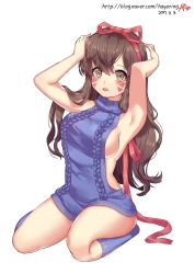 Rule 34 | 1girl, 2017, aran sweater, armpits, artist name, backless dress, backless outfit, bad id, bad pixiv id, bare shoulders, blue dress, blue socks, blue sweater, breasts, brown eyes, brown hair, cable knit, d.va (overwatch), dated, dress, eyes visible through hair, facepaint, facial mark, hair between eyes, hair ribbon, halterneck, hands in hair, highres, kneehighs, long hair, looking at viewer, medium breasts, meme attire, naked sweater, no bra, open mouth, overwatch, overwatch 1, red ribbon, ribbed sweater, ribbon, round teeth, seiza, shiro albino, sideboob, signature, simple background, sitting, sleeveless, sleeveless turtleneck, socks, solo, sweater, sweater dress, teeth, turtleneck, turtleneck sweater, virgin killer sweater, watermark, web address, whisker markings, white background