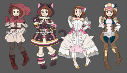 Rule 34 | 1girl, alternate costume, animal hands, animal hood, bare shoulders, black dress, black footwear, black gloves, black leggings, blush stickers, boku no hero academia, boots, brown capelet, brown eyes, brown footwear, brown gloves, brown hair, brown hood, capelet, cat hood, cat paws, cat tail, collarbone, commentary request, detached sleeves, dress, english text, fire emblem, fire emblem awakening, flower, gloves, granblue fantasy, grey background, grey dress, grin, hair flower, hair ornament, hairband, hand on own hip, hat, high heels, highres, hood, hooded capelet, leggings, long dress, looking at viewer, master hands, mixed-language commentary, multiple views, nintendo, pink flower, pink rose, rose, short dress, short hair, simple background, single glove, sleeveless, sleeveless dress, smile, strapless, strapless dress, tail, thigh boots, thighhighs, uraraka ochako, waving, wedding dress, white dress, white footwear, white sleeves
