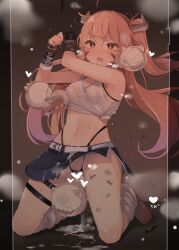 Rule 34 | + +, 1girl, asymmetrical gloves, black gloves, black panties, blue skirt, blush, body writing, breasts, brown eyes, brown hair, censored, crop top, enemy aircraft (kancolle), fingerless gloves, gloves, hair between eyes, heart, heart censor, highleg, highleg panties, johnston (kancolle), kantai collection, leg warmers, long hair, medium breasts, midriff, mismatched gloves, official alternate costume, open mouth, panties, restrained, setsubun, shin (new), single fingerless glove, skirt, thigh strap, two side up, underwear