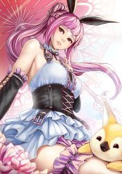 Rule 34 | 1girl, animal, animal ears, braid, breasts, character request, copyright request, detached sleeves, fake animal ears, french braid, from below, gothic lolita, highres, bridal garter, light purple hair, lips, lolita fashion, long hair, looking to the side, rabbit ears, red eyes, sitting, solo, sunimu, underwear