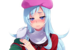 Rule 34 | 10s, 1boy, 1girl, bad id, bad pixiv id, blue eyes, blue hair, blush, gloves, hand in own hair, happinesscharge precure!, hat, hosshiwa, jewelry, long hair, looking at viewer, mogiki hayami, namakeruda, pink hat, precure, ring