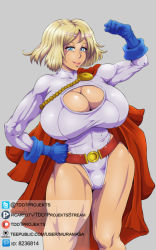 Rule 34 | 1girl, blonde hair, breasts, cleavage, dc comics, huge breasts, muramasa (artist), power girl