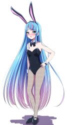 Rule 34 | 1girl, absurdres, animal ears, bare shoulders, black bow, blue eyes, blue hair, blush, bow, breasts, commentary request, cure sky, extra ears, fishnet pantyhose, fishnets, gradient hair, hair ornament, hairband, highres, hirogaru sky! precure, leotard, long hair, looking at viewer, magical girl, multicolored hair, pantyhose, pink hair, playboy bunny, precure, rabbit, rabbit ears, s-operator, simple background, small breasts, solo, sora harewataru, standing, streaked hair, two-tone hair, very long hair, white background, wrist cuffs