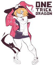 1girl black_cat cat digimon hat highres looking_at_viewer one_trick_dragon smile solo witch witch_hat witchmon