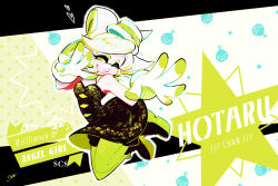 Rule 34 | + +, 1girl, ankle boots, artist name, black footwear, boots, burst bomb (splatoon), character name, commentary request, detached collar, dress, earrings, english text, fangs, food, food on head, full body, gloves, green pantyhose, heart, highres, inkling, jewelry, jumping, looking at viewer, marie (splatoon), mole, mole under eye, nintendo, object on head, one eye closed, pantyhose, pointy ears, seto (asils), short dress, short hair, shorts under dress, signature, solo, splatoon (series), splatoon 1, standing, star (symbol), strapless, strapless dress, tentacle hair, white gloves