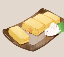 Rule 34 | bear, chai (drawingchisanne), commentary request, food, food focus, in food, no humans, omelet, original, polar bear, signature, simple background, sweets bird, tamagoyaki, tray, undersized animal