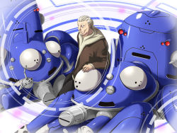 Rule 34 | 00s, 1boy, batou (gits), cyborg, ghost in the shell, ghost in the shell stand alone complex, grey hair, male focus, mecha, no pupils, ponytail, robot, satomi (black scarecrow), solo, tachikoma, white hair