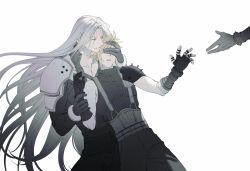 Rule 34 | 2boys, armor, bad id, bad twitter id, blonde hair, cloud strife, covering own eyes, crying, final fantasy, final fantasy vii, gloves, grey hair, highres, holding another&#039;s wrist, multiple boys, non-web source, pauldrons, reaching, sephiroth, shoulder armor, single tear, xianyu314