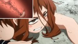Rule 34 | 10s, 1girl, angry, animated, animated gif, blush, boku no hero academia, brown hair, censored, cervix, clenched teeth, cross-section, doggystyle, empty eyes, humiliation, injury, lying, nude, on stomach, open mouth, penis, rape, rolling eyes, sex, sex from behind, short hair, sweatdrop, teeth, third-party edit, uraraka ochako, uterus, vaginal