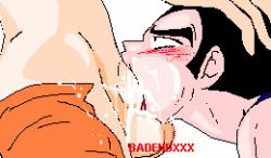 Rule 34 | 2boys, animated, animated gif, badendxxx, bara, blush, cum, cum in mouth, ejaculating while penetrated, dragon ball, dragonball z, drooling, ejaculation, fellatio, hand on head, huge penis, lowres, male focus, multiple boys, muscular, oral, penis, saliva, tagme, testicles, vegeta, wince, yaoi