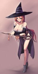 Rule 34 | 1girl, bare shoulders, breasts, cleavage, detached sleeves, dragon&#039;s crown, hat, large breasts, long hair, red eyes, red hair, saiste, side slit, solo, sorceress (dragon&#039;s crown), staff, witch hat