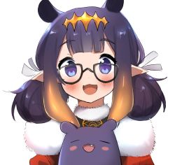 Rule 34 | 1girl, blunt bangs, fur trim, glasses, halo, hololive, hololive english, long hair, looking at viewer, maru ccy, mole, mole under eye, ninomae ina&#039;nis, pointy ears, purple eyes, purple hair, solo, takodachi (ninomae ina&#039;nis), tentacle hair, tentacles, virtual youtuber